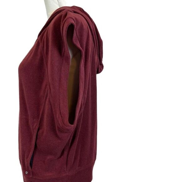 prAna Anillio Active Wear Muscle Hoodie Burgundy Wine Terry Pockets Size Large - Picture 4 of 10